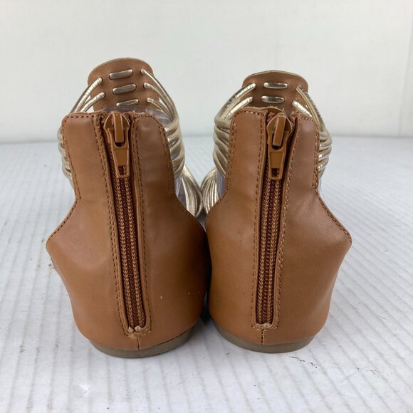 American Eagle Womens Sz 6 Strappy Gladiator Sandals Flats Gold Tan Zip Back - Picture 4 of 7